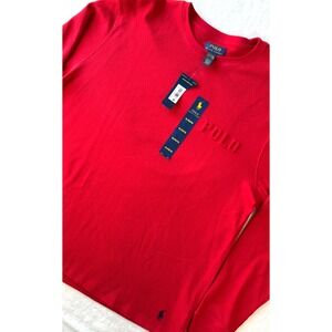 Polo Ralph Lauren Sleepwear Thermal Shirt Mens XL Red Polo 3D Logo Waffle‎ Knit